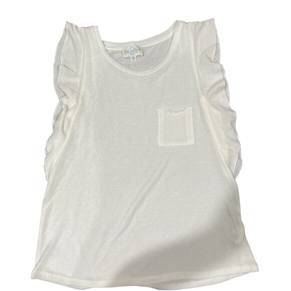 Jun & Ivy Shirt M‎ White Flutter Sleeve Sleeveless Pocket Blouse Classic Preppy - Picture 1 of 13